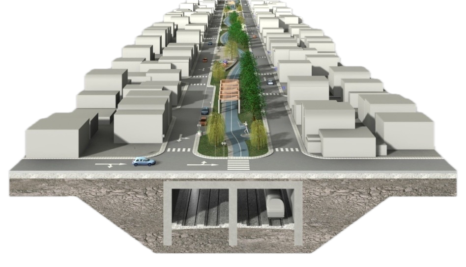 3D cutaway of train underpass